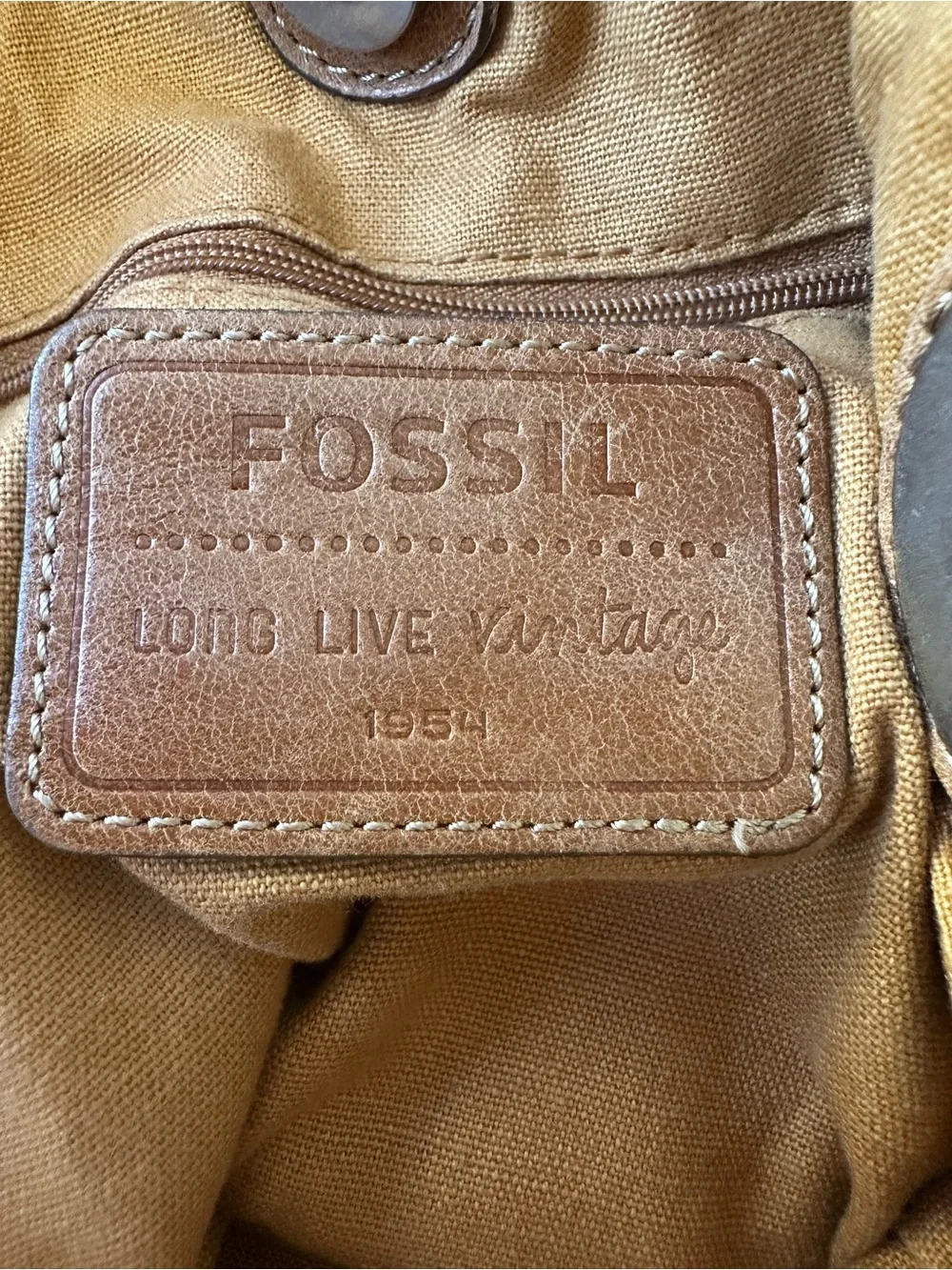 Fossil Long Live Vintage Leather Tote Bag Brown Cognac Hobo Shoulder Purse Y2K